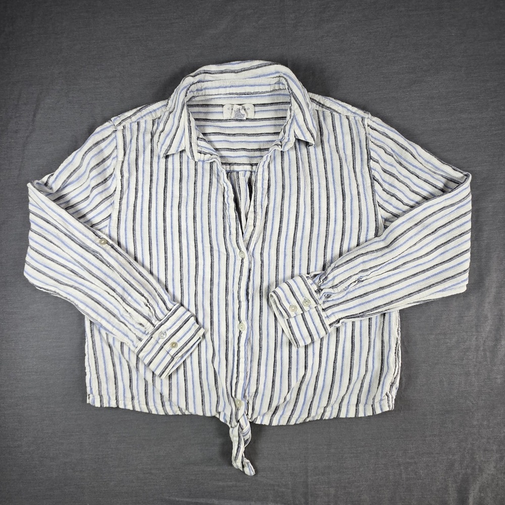 Calypso St‎ Barth Top Medium Linen Blend Cropped Beachy Nautical Preppy Coastal